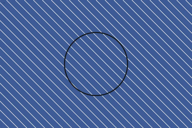 Blaue Fläche mit hellen Schrägstreifen und einem dunklen Kreis, Querformat
